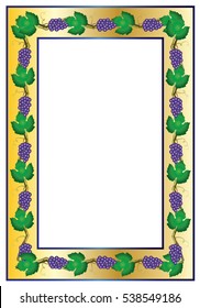 Floral frame with grapevine, grape clusters on a vine tree. Graphic element with copy space for text.