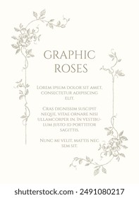 Floral  frame. Graphic roses. Design page.