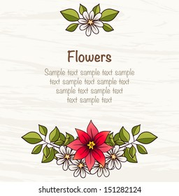 Floral frame. Greeting card, invitation, cover. bright flowers and leaves composition. Vector file has few layers for easy using.