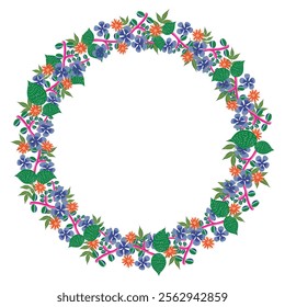 floral frame greeting with flowers plant and green leaf botanical art
