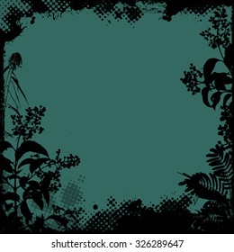 Floral frame in grunge style  background, vector illustration