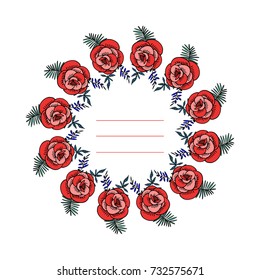 Floral frame. Hand drawn doodle flowers
Cute circle frame for invitations, greeting cards 