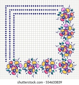 Floral frame. Hand drawn flowers and leaves Vector design. Hand sketch line drawing. Decorative card with space for text. Artistic drawing Series of Cards, Blanks and Forms, Template