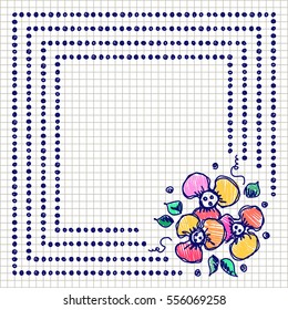 Floral frame. Hand drawn flowers and leaves Vector design. Hand sketch line drawing. Decorative card with space for text. Artistic drawing 