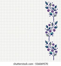 Floral frame. Hand drawn flowers and leaves Vector design. Hand sketch line drawing. Decorative card with space for text. Artistic drawing Series of Cards, Blanks and Forms, Template