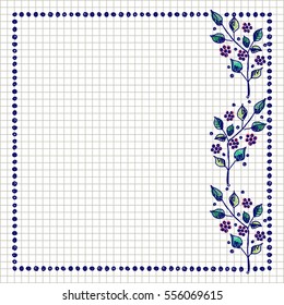 Floral frame. Hand drawn flowers and leaves Vector design. Hand sketch line drawing. Decorative card with space for text. Artistic drawing Series of Cards, Blanks and Forms, Template