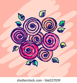 Floral frame. Hand drawn roses and leaves Vector design. Hand sketch line drawing. Decorative card with space for text. Artistic drawing Series of Cards, Blanks and Forms, Template