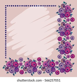 Floral frame. Hand drawn roses and leaves Vector design. Hand sketch line drawing. Decorative card with space for text. Artistic drawing Series of Cards, Blanks and Forms, Template