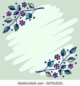 Floral frame. Hand drawn roses and leaves Vector design. Hand sketch line drawing. Decorative card with space for text. Artistic drawing Series of Cards, Blanks and Forms, Template.