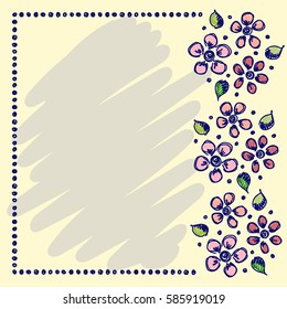 Floral frame. Hand drawn roses and leaves Vector design. Hand sketch line drawing. Decorative card with space for text. Artistic drawing Series of Cards, Blanks and Forms, Template.