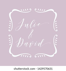 Floral Frame Hand Drawn Vector Element. Simple Vintage Monogram or Logo with Doodle Ornament. Branch Border for Wedding Invitation or Greeting Card. Vector Illustration.