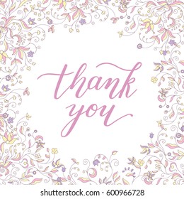 floral frame and hand lettering thank you