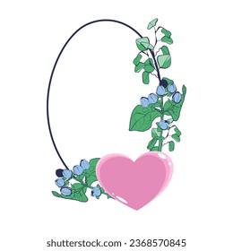 Floral frame with heart, eucalyptus leaves and flowers. Vector illustration	