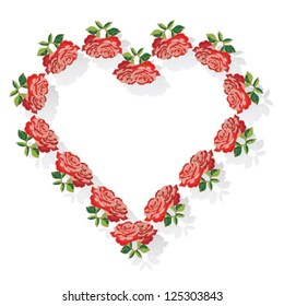 floral frame heart from roses, insulated on white background vector