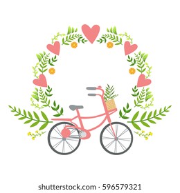 Floral Frame With Hearts Vector Sticker, Template St. Valentines Day Message Element Missing Text With Cute Summer Bicycle