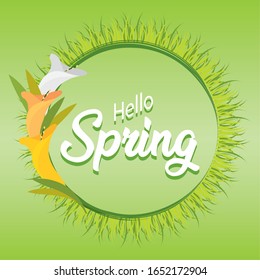 Floral frame. Hello spring text - Vector illustration