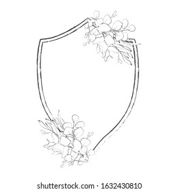 Floral frame. Heraldry in vintage style. Banner and template Vector sketch Hand drawn.