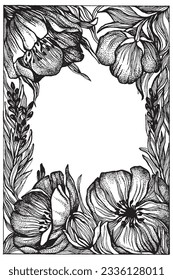 Floral frame illustration, Botanical frame, flowers background, greetings design