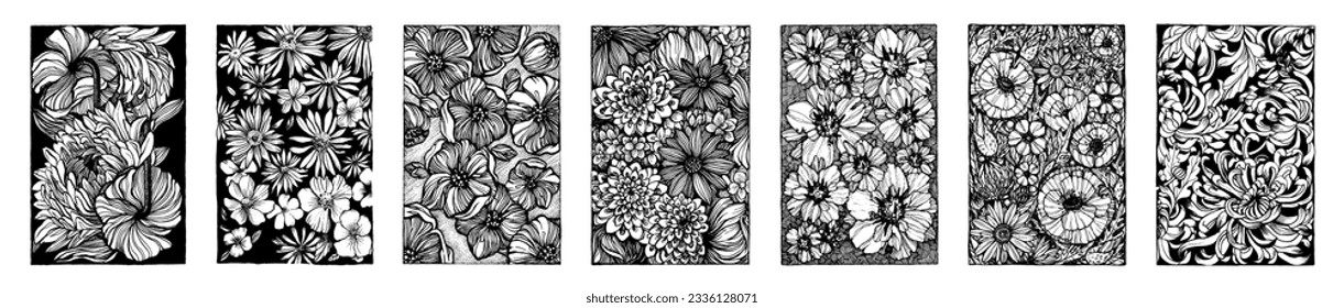 Floral frame illustrations set, Botanical frame, flowers background, greetings design