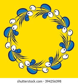 Floral Frame with Ink Hand Drawn Sprigs and Berrys. Vector Stylized Illustration.