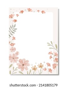 Floral Frame isolated on the white background. Cute watercolor floral wreath perfect for wedding invitations and greeting cards.