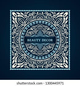Floral frame or label in vintage ornament for packing. Vector rococo illustration