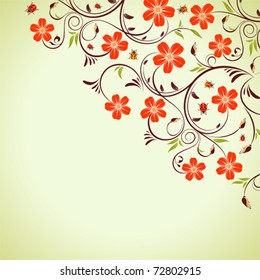 Floral frame with ladybug, element for design, vector illustration