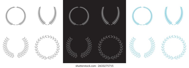 Icono de Vector de corona de laurel de marco floral. Vector para Sitios web, interfaces móviles, presentaciones, Anuncio, imagen de marca, etc. Ilustración vectorial. aislado en el fondo blanco y negro. EPS 10
