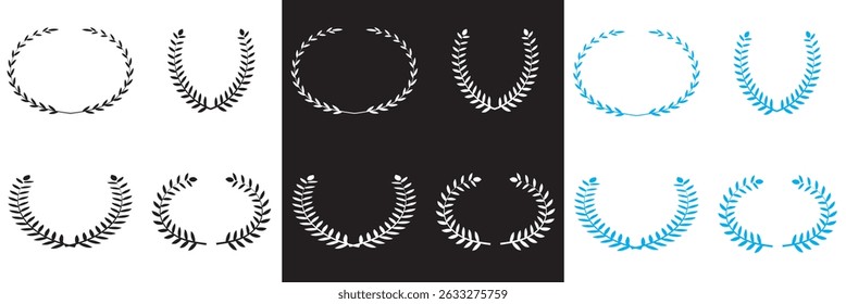 Floral frame laurel wreath vector icon. Vector for websites, mobile interfaces, presentations, banner, visual branding etc. Vector illustration. isolated on white and black background. EPS 10