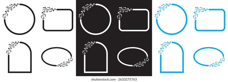 Floral frame laurel wreath vector icon. Vector for websites, mobile interfaces, presentations, banner, visual branding etc. Vector illustration. isolated on white and black background. EPS 10