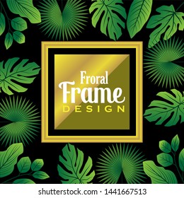 floral Frame leaf design template on a black background