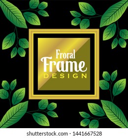 floral Frame leaf design template on a black background