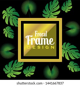 floral Frame leaf design template on a black background