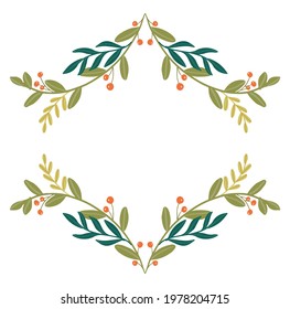 floral frame with leaf foliage and orange buds