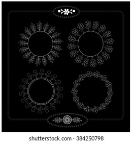 Floral frame with leaves black and white