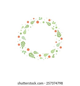 Floral frame with leaves and tomatoes. Vector template for design