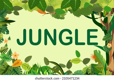 Floral frame, leaves, tree branches, tree trunk, exotic plants vector