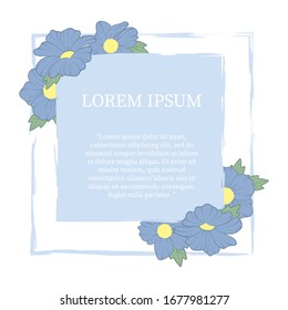 Floral frame with leaves vector template. Flowers border for text on white background. Wedding invitation, spring holiday poster, article scandinavian style design idea.