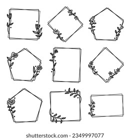 Floral frame line art vector set
