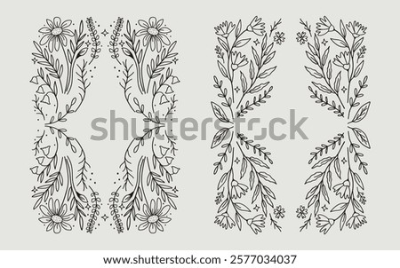 Floral frame line art vector illustration for poster, invitation or card