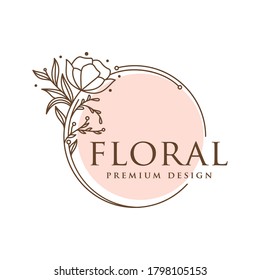 Floral frame line logo icon vector template.