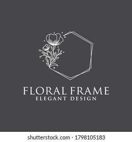Floral frame line logo icon vector template.