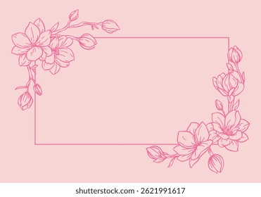 floral frame linear style on pink background
