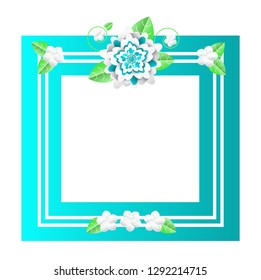 Floral frame with lines and flowers, empty banner vector. Decoration flora in blossom with leaves and petals spring and summer decor vegetation plant