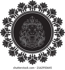 floral frame with lion head logo handmade silhouette model 6