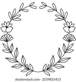 Floral Frame Luxury Line Art Vector - Elegant Botanical Border Design