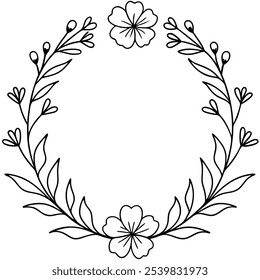 Floral Frame Luxury Line Art Vector - Elegant Botanical Border Design