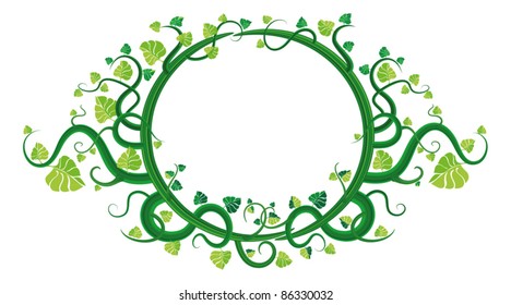 Floral frame made of green leaves and twigs