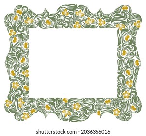 Floral frame made of leaves and flowers vector vintage design, decorative blank classic style border, luxury beautiful background, invitation or greeting card with place for text.