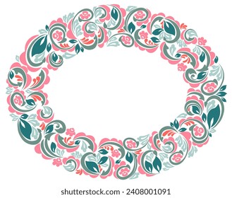 Floral frame made of leaves and flowers vector vintage design, decorative blank classic style border, luxury beautiful background, invitation or greeting card with place for text.